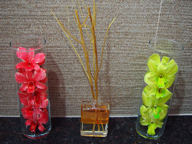 Red and Green Dried Orchid Head in a Glass Bottle - Prosco